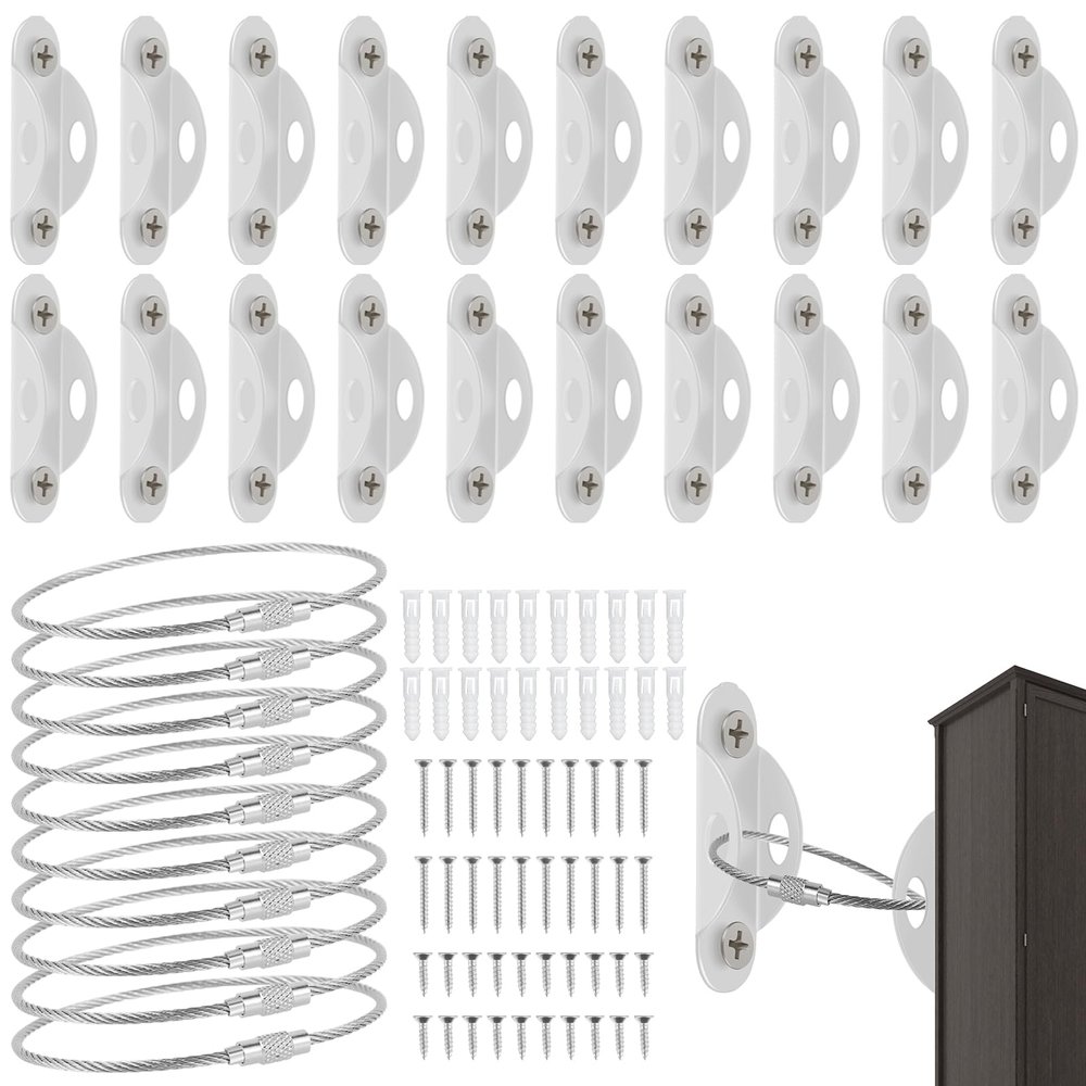 10 Pcs Furniture Anchors Anti Tip Furniture Anchors Kit Metal Furniture Wall Anchors Secure 400 Pound Furniture Earthquake Resistant Furniture Safety Straps for Baby Proofing Dresser Cabinet