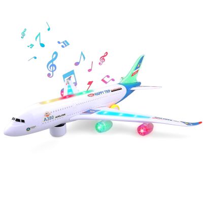 AtomDream Tech Bump and Go Airplane Toy  Realistic Airplane Model with 4D Lights & Sound  Moving Plane Toy for Kids Ages 3-12  Automatic Direction Change on Collision  Great Gift for Kids(Blue)