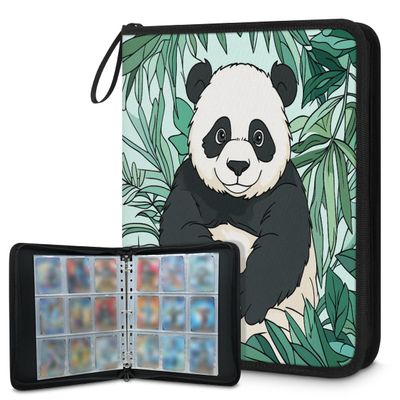 Kuquteed Leaves Panda Trading Card Binder 4 Pocket 400 Cards Holder Collector Album with 50 Removable Sleeves Gifts for Boys Girls Green Fern Game Sports Cards