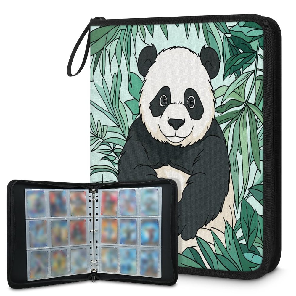 Kuquteed Leaves Panda Trading Card Binder 4 Pocket 400 Cards Holder Collector Album with 50 Removable Sleeves Gifts for Boys Girls Green Fern Game Sports Cards
