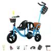 JIYIAN Toddler Tandem Tricycle with Seat Folding Footrest Woven Bicycle Basket Safety Belt + Crotch Protector Unisex Double Seat Bike for Twins,Blue view 1