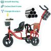 JIYIAN Toddler Tandem Tricycle with Seat Folding Footrest Woven Bicycle Basket Safety Belt + Crotch Protector Unisex Double Seat Bike for Twins,Blue view 2