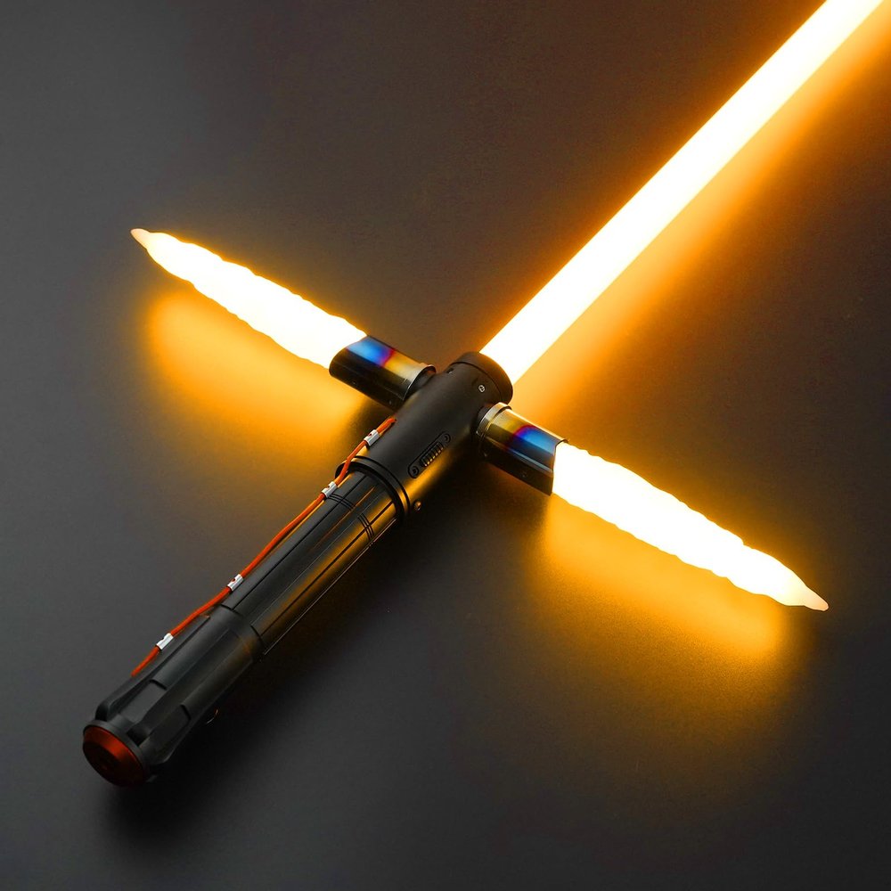 DAMIENSABER RGB V3 Heavy Dueling Crossguard Light Saber, Motion Control Smooth Swing Light Sabers with 16 Sound Fonts Infinite Color Changes, Heavy Metal Hilt and Rechargeable Light Saber for Adults