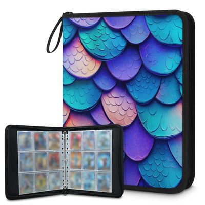 Kuquteed Blue Mermaid Scales Trading Card Binder 9 Pocket 900 Cards Holder Collector Album with 50 Removable Sleeves Toys Gifts for Boys Girls Purple Fish Scales Game Sports Cards