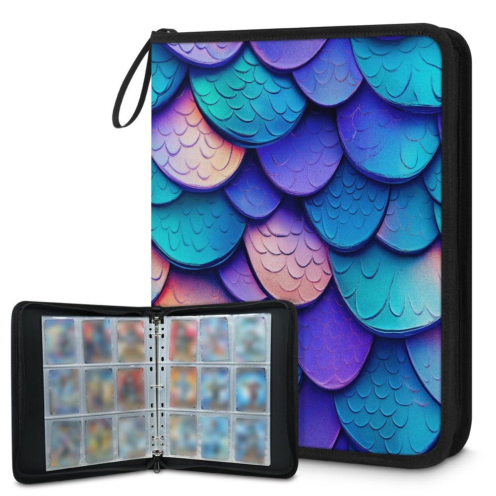 Kuquteed Blue Mermaid Scales Trading Card Binder 9 Pocket 900 Cards Holder Collector Album with 50 Removable Sleeves Toys Gifts for Boys Girls Purple Fish Scales Game Sports Cards