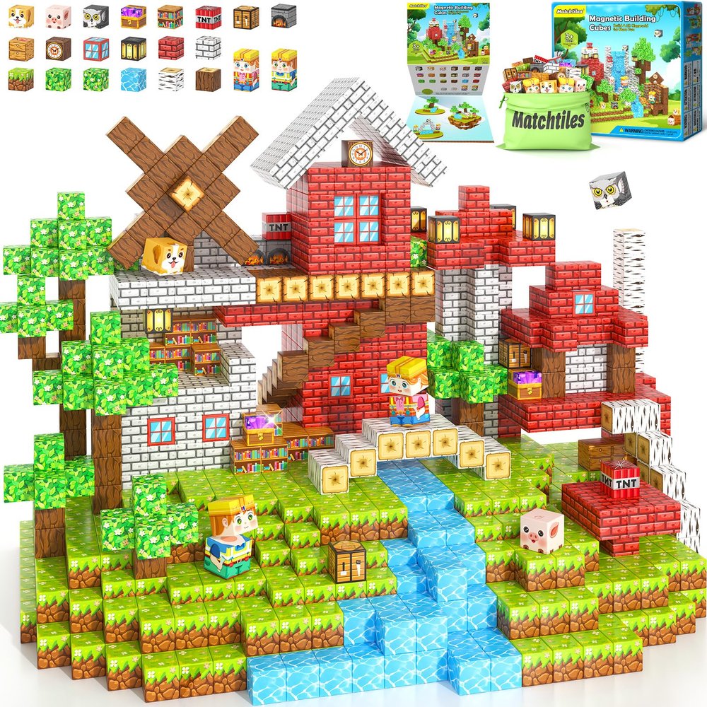 100 PCS Magnetic Blocks Toys, Build Mine Magnet World Set, Magnetic Tiles Building for Boys & Girls Age 4-8 5-7, STEM Montessori Sensory Toys for Toddlers Kids Gifts