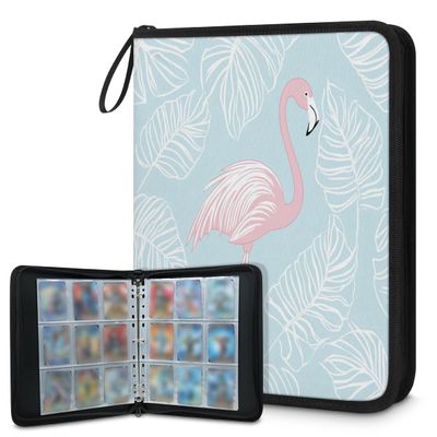 Kuquteed Bird Flamingo Trading Card Binder 4 Pocket 400 Cards Holder Collector Album with 50 Removable Sleeves Toys Gifts for Boys Girls White Leaves Game Sports Cards