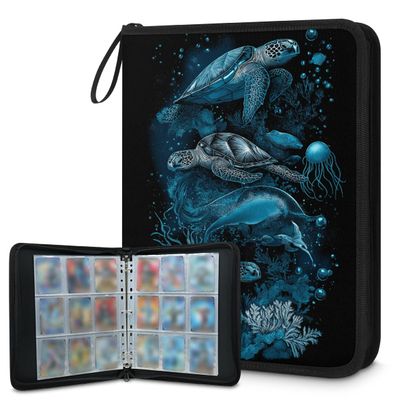Kuquteed Fish Turtle Trading Card Binder 4 Pocket 400 Cards Holder Collector Album with 50 Removable Sleeves Gifts for Boys Girls Sea Jellyfish Game Sports Cards
