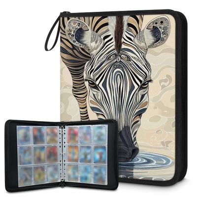Kuquteed Water Zebra Trading Card Binder 9 Pocket 900 Cards Holder Collector Album with 50 Removable Sleeves Gifts for Boys Girls Animal Stirpes Game Sports Cards