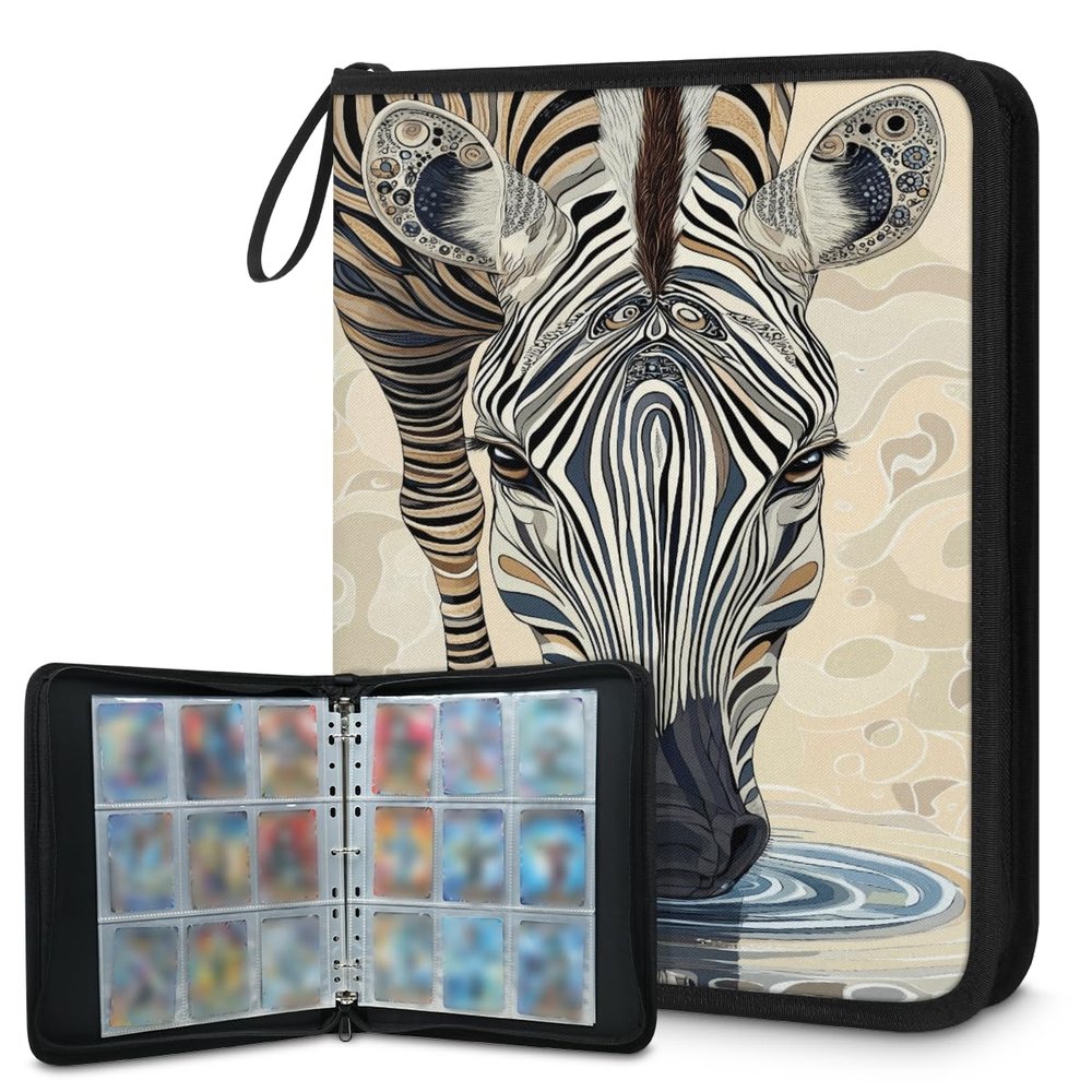 Kuquteed Water Zebra Trading Card Binder 9 Pocket 900 Cards Holder Collector Album with 50 Removable Sleeves Gifts for Boys Girls Animal Stirpes Game Sports Cards