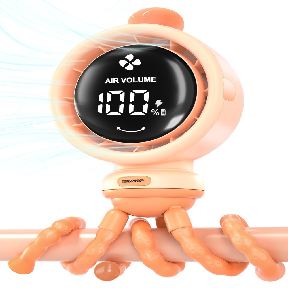 Stroller Fan for Baby with Night Light, 135 Automatic Air Swing (Orange)
