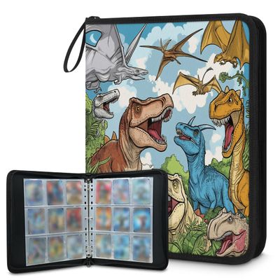 Kuquteed Dinosaur Trading Card Binder 9 Pocket 900 Cards Holder Collector Album with 50 Removable Sleeves Gifts for Boys Girls Pterosaur Tyrannosaurus Rex Game Sports Cards