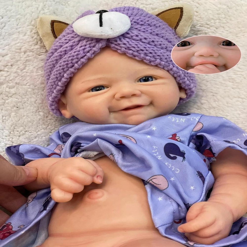 Abenduot 18Inch Vivienne Realistic Open Mouth Full Body Solid Silicone Baby Dolls Anatomically Correct Reborn Girl Dolls