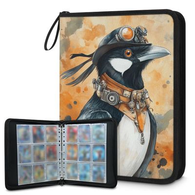 Kuquteed Watercolor Magpie Trading Card Binder 9 Pocket 900 Cards Holder Collector Album with 50 Removable Sleeves Gifts for Boys Girls Pilot Bird Game Sports Cards