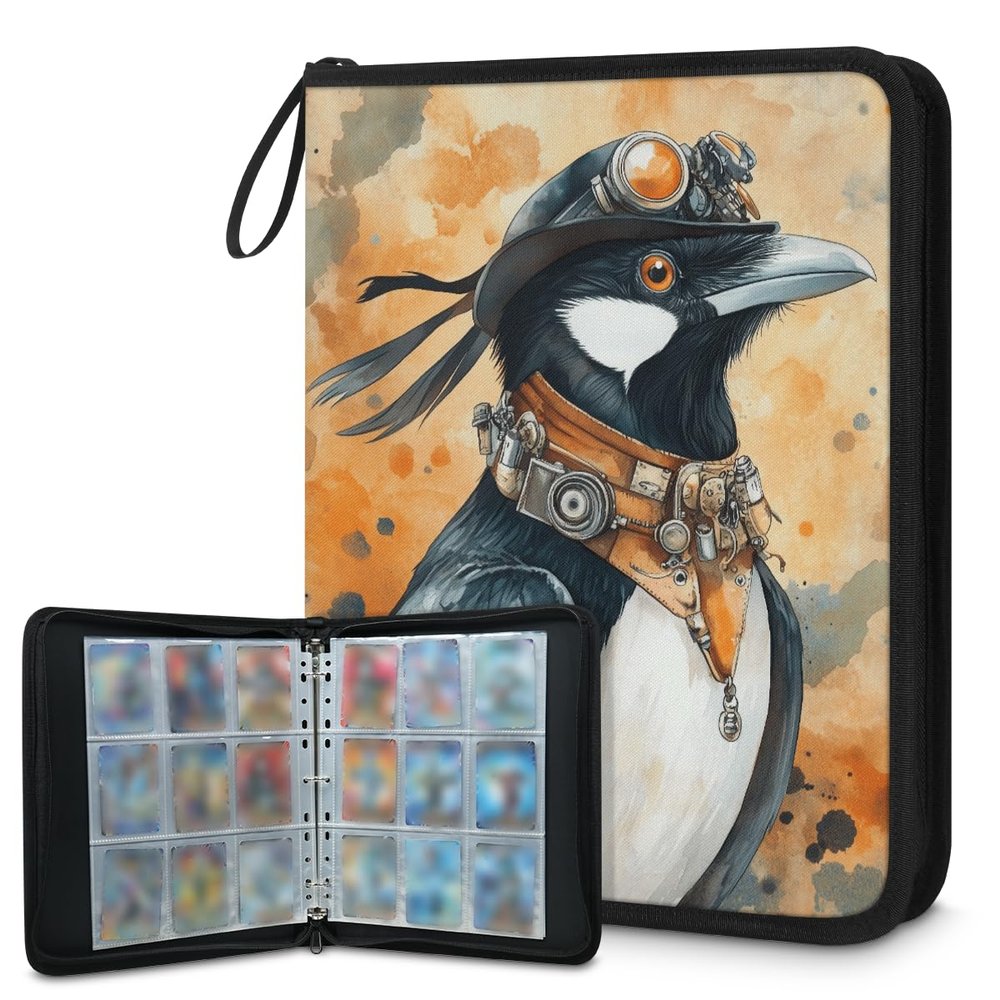 Kuquteed Watercolor Magpie Trading Card Binder 9 Pocket 900 Cards Holder Collector Album with 50 Removable Sleeves Gifts for Boys Girls Pilot Bird Game Sports Cards