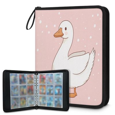 Kuquteed Cute Duck Trading Card Binder 9 Pocket 900 Cards Holder Collector Album with 50 Removable Sleeves Gifts for Boys Girls White Animal Game Sports Cards