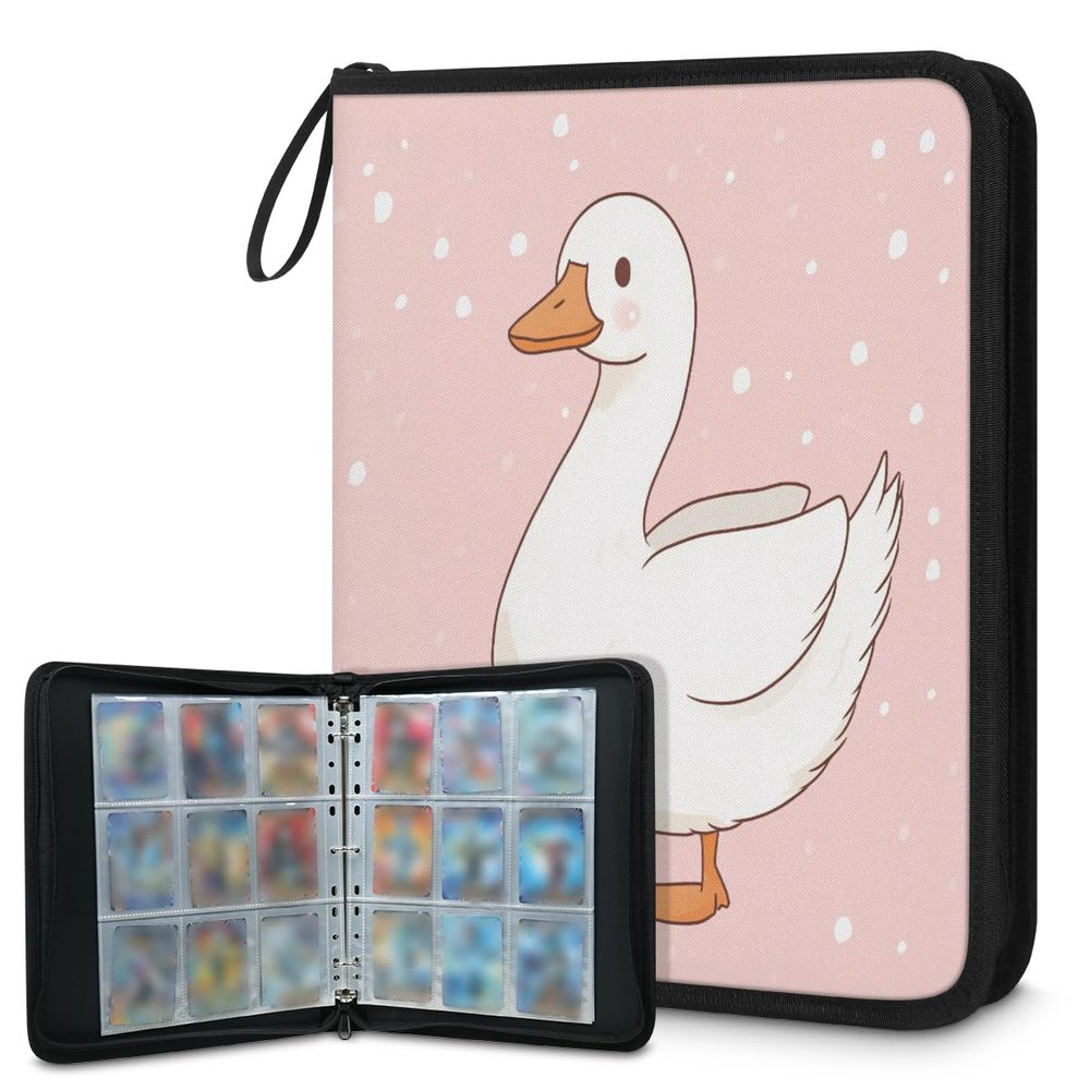 Kuquteed Cute Duck Trading Card Binder 9 Pocket 900 Cards Holder Collector Album with 50 Removable Sleeves Gifts for Boys Girls White Animal Game Sports Cards