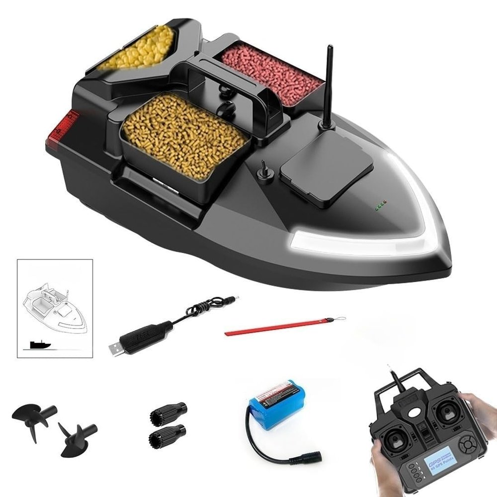 ConsoleXpress GPS RC Bait Boat for Fishing, 3 Compartments 500M Range Intelligent Cruise & Auto-Return Navigation 4.4lbs Load Capacity 5200mAh 2 Hours Use for Long-Range Bait Deployment