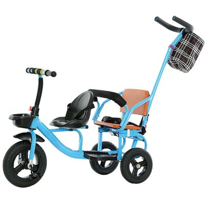 JIYIAN Kids'tricycle with Push Handle and Basket for 2-6 Years Old Child Steel Frame Beautiful Appearance Removable Handle and Fence Trike for Toddlers,Blue,Style 2