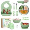 13 Pack Silicone Baby Feeding Set, BPA-Free Stainless Steel Toddler Feeding Supplies, Include Suction Plates, Baby Bowls, Silicone Fork & Spoon, and More, First Stage Baby Dish Set - 6+ Months view 1