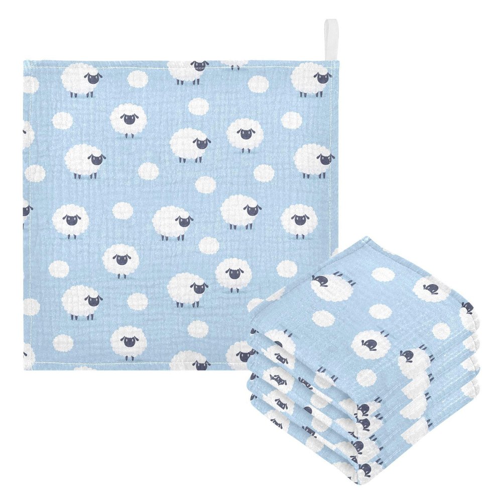 JHKKU Baby Sheep Washcloths Burp Cloths, 5 Pack