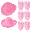 Hillban 12 Pack Cowboy Hat and Bandana, Cowgirl Hats Felt Cowboy Party Hats Bulk Western Bandanas for Party Costume(Pink) view 1