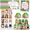 38 Pcs Safari Jungle Party Favors Include 12 Foldable Paper Boxes 12 Forest Mini Stuffed Animals 12 Adoption Cards 1 Adoption Signs 1 Fence for Jungle Party Supplies Adopt a Jungle Animal Favors view 1
