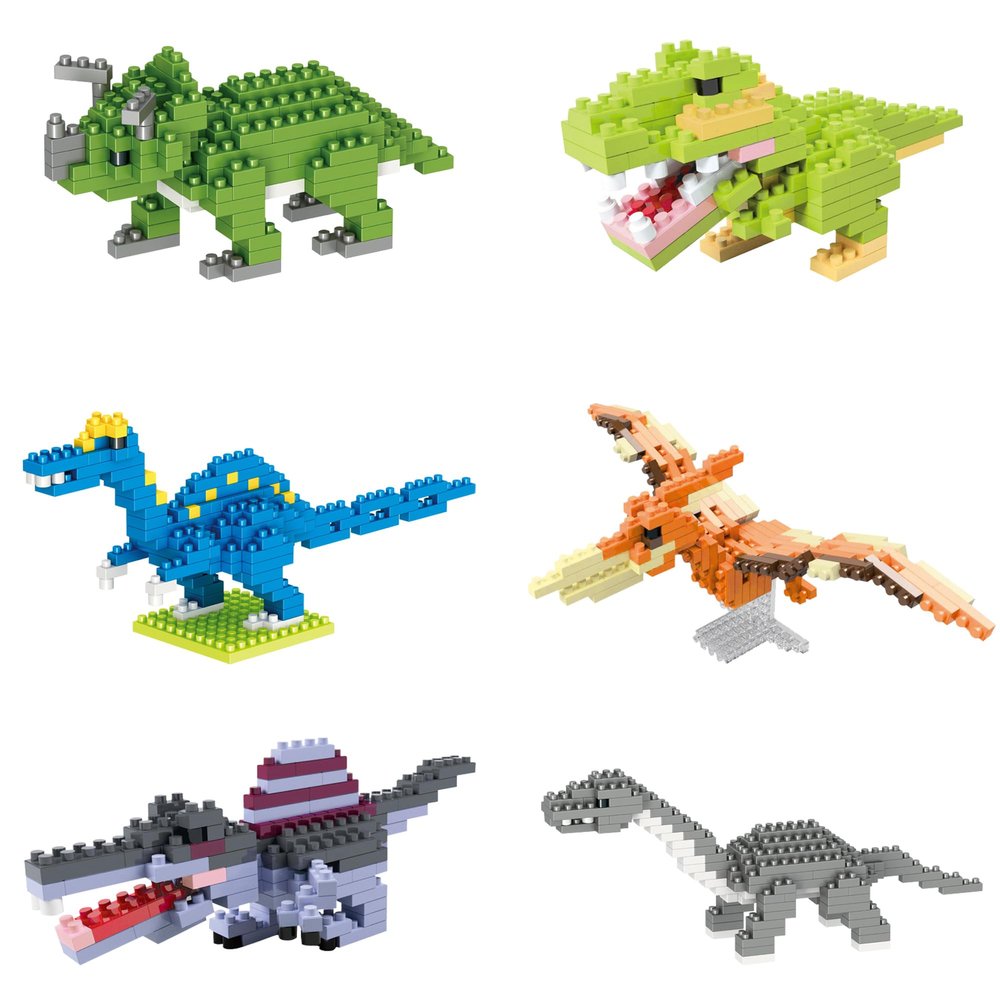 Animal Micro Building Blocks Sets - 6 Packs Cute Dinosaur Series Mini Building Bricks Kit Toys for Adult Birthday Party Favors with T. Rex, Pterodactyl, Spinosaurus, Microraptor, Qingdaosaurus..