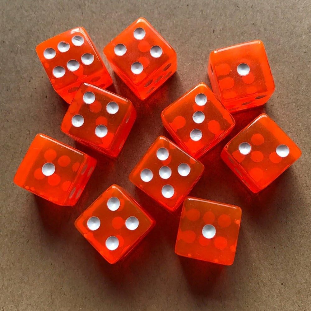 10x Six Sided RED16mm Acrylic Transparent Straight Corner Dice Role Playing Game