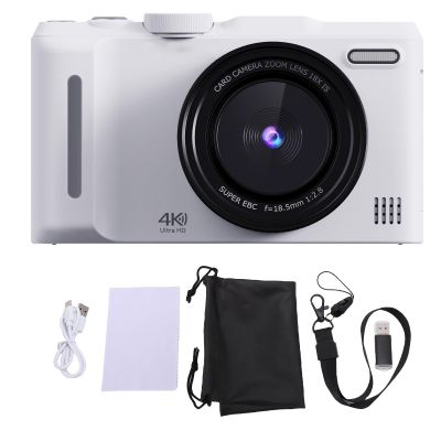 4K Digital Camera, 48MP Autofocus Compact Portable Video Recorder Vlog Camera with 3 Inch 180 Flip Screen, 18X Zoom Flash Anti Shake, for Kids Boys Girls (White)