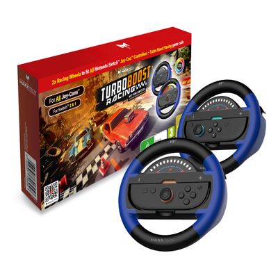 Maxx Tech Turbo Boost Racing Kit for Switch 2 & 1 - Includes: Turbo Boost Racing Downloadable Code in Box; 2 x Turbo LED Racing Wheels
