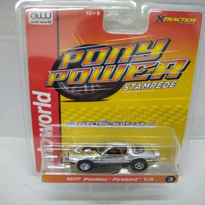 Auto World SC410-3B 1977 Firebird T/A HO Scale Electric Slot Car - Chrome with White and Black