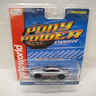 Auto World SC410-1A 2015 Mustang GT HO Scale Electric Slot Car - Silver with Black Stripes