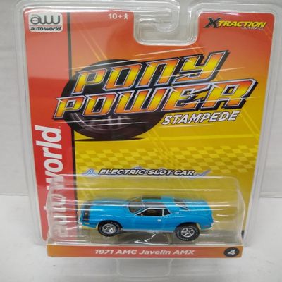 Auto World SC410-4B 1971 Javelin AMX HO Scale Electric Slot Car - Blue and Black