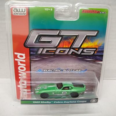 Auto World SC415-3B 1965 Cobra Daytona Coupe HO Scale Electric Slot Car - #8 Metallic Green with White Stripes