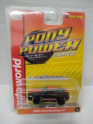 Auto World SC410-1B 2015 Mustang GT HO Scale Electric Slot Car - Black with Red Stripes