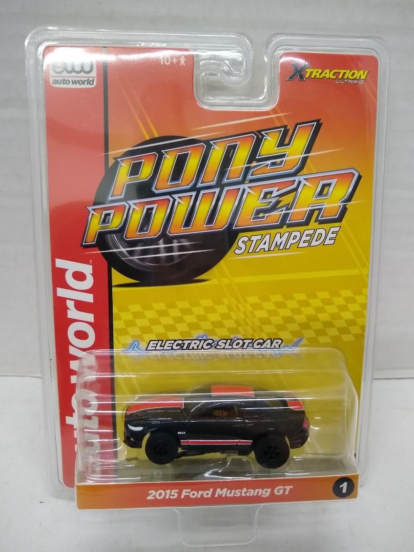 Auto World SC410-1B 2015 Mustang GT HO Scale Electric Slot Car - Black with Red Stripes