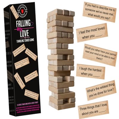 NORTH AMERICAN WEEKEND Falling with Love Tumbling Tower Game - Fun & Romantic Couple's Conversation Starters to Deepen Connection - Relationship Game to Play with Your Partner - Romantic Date Night