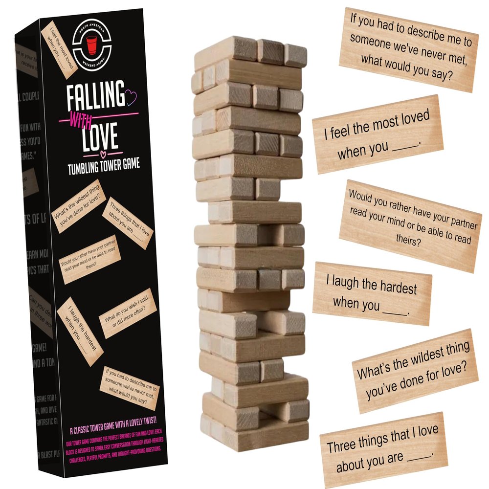 NORTH AMERICAN WEEKEND Falling with Love Tumbling Tower Game - Fun & Romantic Couple's Conversation Starters to Deepen Connection - Relationship Game to Play with Your Partner - Romantic Date Night