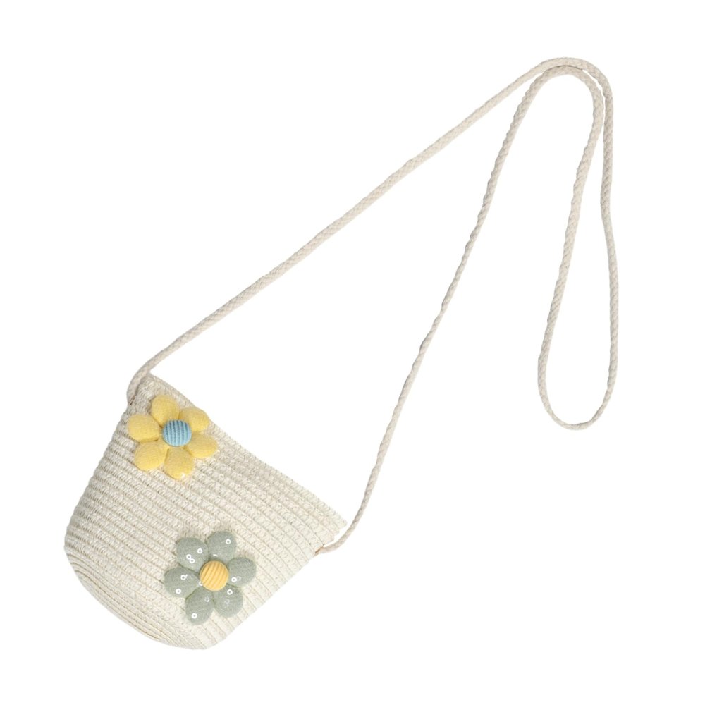 BCOATH Kids Woven Shoulder Bag: Cute Girls Crossbody Purse - Adorable Flowers Embellishment Woven Purse for Outdoor Activities and Travel