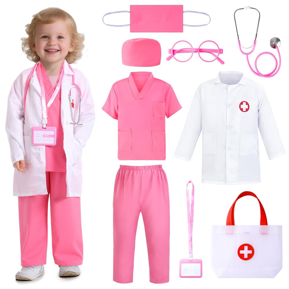 LIMIROLER Doctor Costume for Girls Kids Doctors Play Set Toddler Doctor Dress up Clothes for Halloween, Career Day Role Play Gift Set for Girls 3-6 Years Old