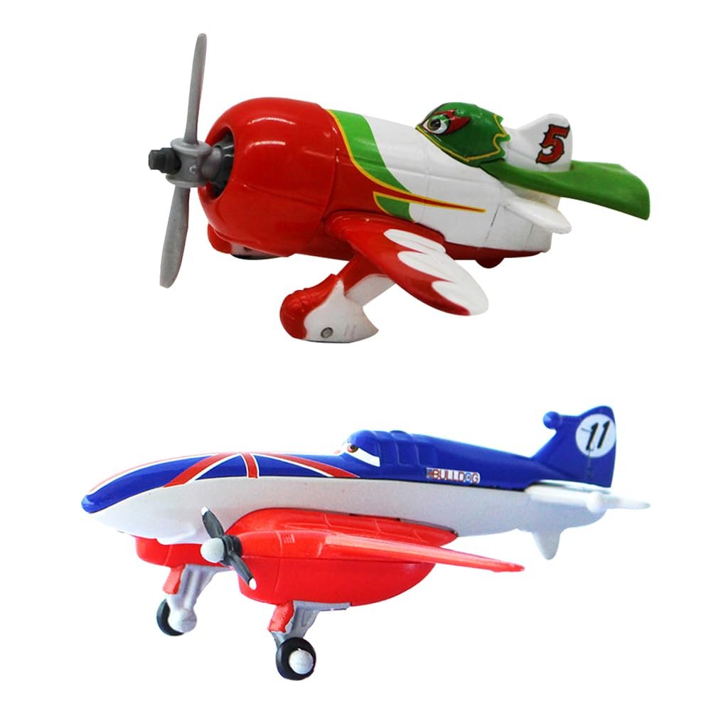 2 Pack Movie Planes No. 11 Bulldog and No. 5 Chupacabra Metal Diecast Airplane Toy, Best Gift for Kids and Collectors (Bulldog Chupacabra)