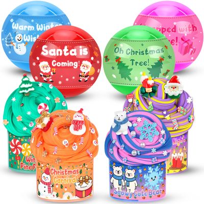 Joytry Christmas Stocking Stuffers, 4 Pack Butter Slime Balls Kit for Kids, Surprise Christmas Slime Gift with Cute Polar Bear Add-ins, Vibrant Colors, Non-Sticky Stress Relief Toy for Girls Boys