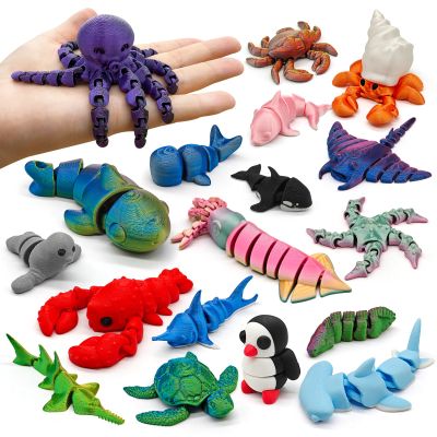 CHolic 3D Printed Animal Figures Set, 18Pcs 3D Printed Toys, Ocean Animal Figurines Toys, Fidget Articulated Flexible Toy for Party Favors Birthday Gifts Office Desktop Home Decoration