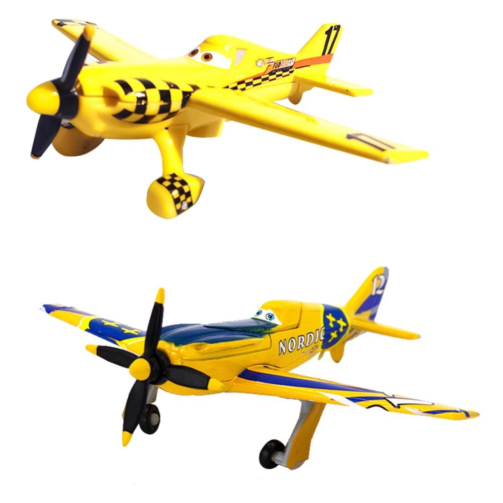 2 Pack Movie Planes Dusty Friends No. 12 Nordic and No. 17 Yellow Bird Metal Diecast Airplane Toy Set, Best Gift for Kids and Collectors (No. 12 and No. 17)