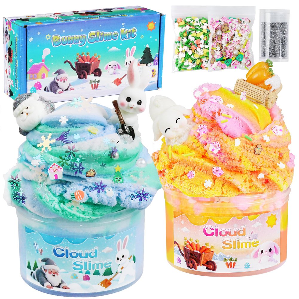 Joytry Bunny Cloud Slime Kit 2 Pack, 14oz Cloud Slime for Girls Ages 8-12, Mree Free Slime Toys for Girls and Boys, Fun Winter Slime Set Party Favors Goodie Bag Stuffers Birthday