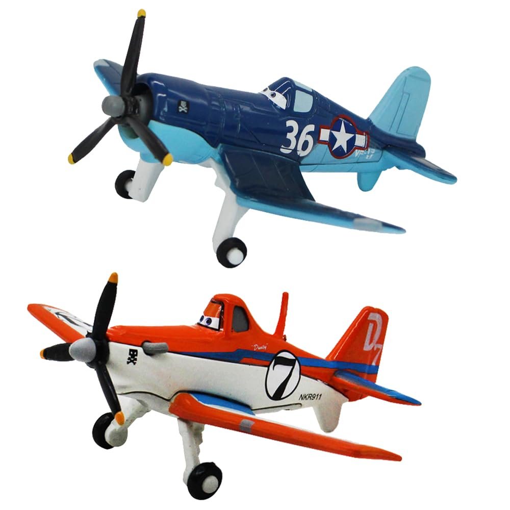 2 Pack Movie Planes No. 7 Dusty and No. 36 Skipper Metal Diecast Airplane Toy, Best Gift for Kids and Collectors (No. 7 Dusty No. 36 Skipper)