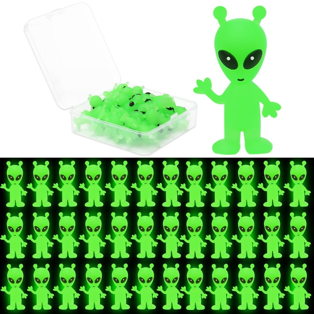 30 Pcs Mini Alien Figures Glow in The Dark, Small Luminous Little Tiny Alien Figurines Bulk for Halloween Party Favors Candy Bag Stuffers Space Party Fillers