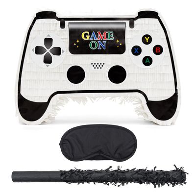 Birchio White Game Controller Pinatas Bundle with a Blindfold and a Bat(16.5 x 12 x 3.5 Inches), Perfect for kid's Birthday Parties, Mexican Theme Parties, Decorations