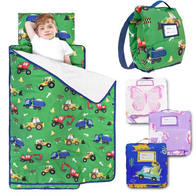 Primlect Toddler Nap Mat with Removable Pillow and Flannel Blanket, Portable Sleep Bag for Kids, Easy to Roll up, Washable, Perfect for Daycare, Preschool, Boys, 3-6 Years (Car)